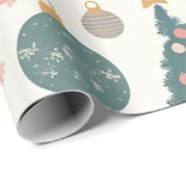 Papier Cadeau Pastel Arbre de Noël Ornements Fêtes (Coin rond)