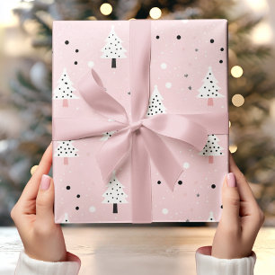 Papier Cadeau Pastel Arrière - plan rose avec arbre de Noël blan