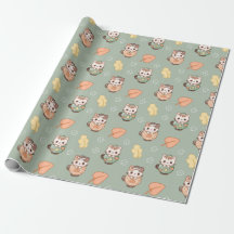Pastel Autumn Cats in Mugs Pattern