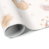 Papier Cadeau Pastel Autumn Cute Cats (Coin rond)