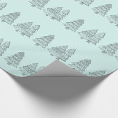 Papier Cadeau pastel bleu glacé élégant sapins de Noël (Coin)