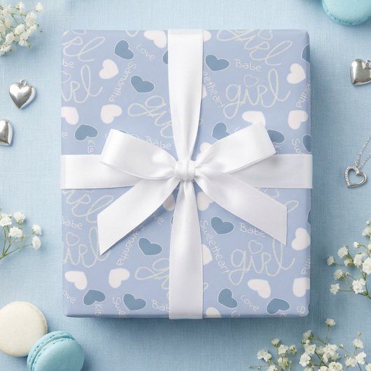 Papier Cadeau Pastel Blue Love Hearts