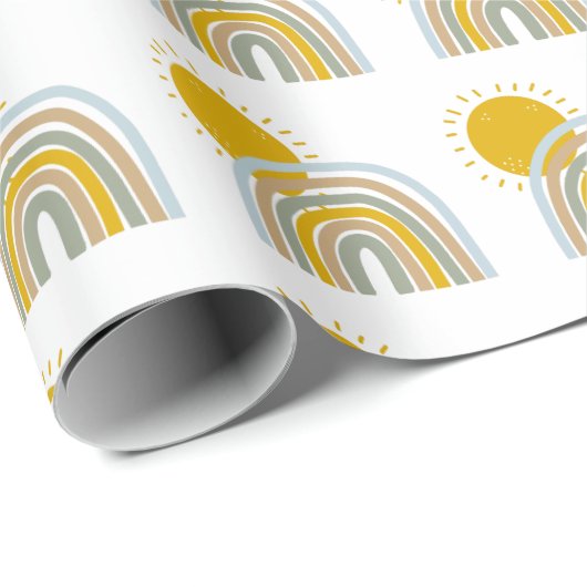 Papier Cadeau Pastel Blue Rainbow 1er Anniversaire Thème de fête (Coin rond)