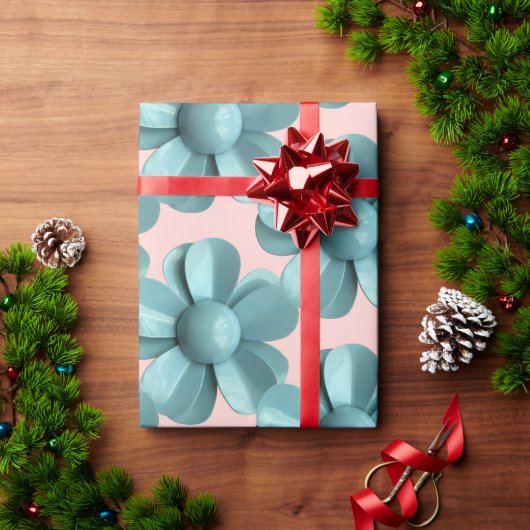 Papier Cadeau Pastel Blue Retro Daisy MOD Fleur Mariage rose (Cadeau de vacances)