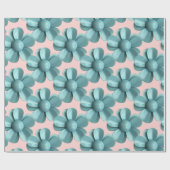 Papier Cadeau Pastel Blue Retro Daisy MOD Fleur Mariage rose (Plat)