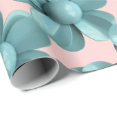 Papier Cadeau Pastel Blue Retro Daisy MOD Fleur Mariage rose (Coin rond)