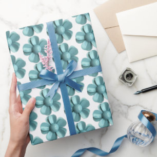 Papier Cadeau Pastel Blue Retro Daisy MOD Flower Mariage MCM
