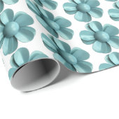 Papier Cadeau Pastel Blue Retro Daisy MOD Flower Mariage MCM (Coin rond)