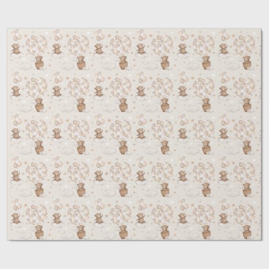 Papier Cadeau Pastel Brown Teddy Bear Hot Air Balloon Cloud Star (Plat)