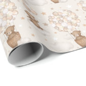 Papier Cadeau Pastel Brown Teddy Bear Hot Air Balloon Cloud Star (Coin rond)