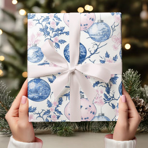 Papier Cadeau Pastel Chinoiserie Ornement de Noël bleu et rose