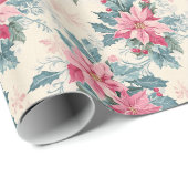 Papier Cadeau Pastel Christmas Poinsettia Holiday Pattern (Coin rond)