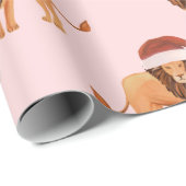 Papier Cadeau Pastel Christmas Safari Animaux Lion Rose (Coin rond)