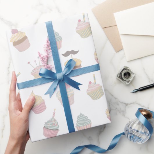 Papier Cadeau Pastel Cupcake Mustache Motif (Cadeaux)