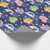 Papier Cadeau Pastel Cute Dragons Et Rainbows Bleu Foncé (Coin)