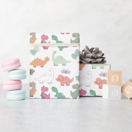 Papier Cadeau Pastel Dinosaures sur l'Arrière - plan blanc (Baby Shower)