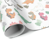Papier Cadeau Pastel Dinosaures sur l'Arrière - plan blanc (Coin rond)