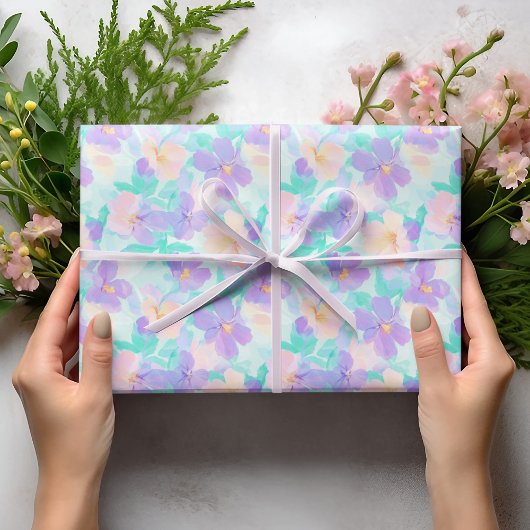 Papier Cadeau Pastel doux Floral & Verdure Motif de Pâques