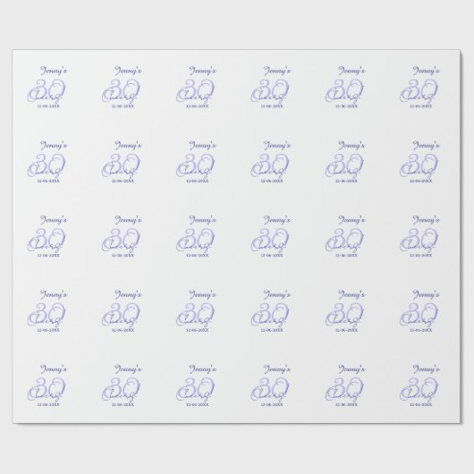 Papier Cadeau Pastel félicite 30ème anniversaire violet élégant (Plat)