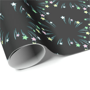 Papier Cadeau Pastel Fireworks Stars Black Wrapper Papier