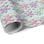 Papier Cadeau Pastel Flakes 3D Sur Turquoise (Coin rond)