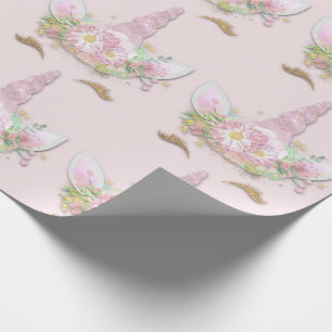 Papier Cadeau Pastel floral de parties scintillantes de licorne