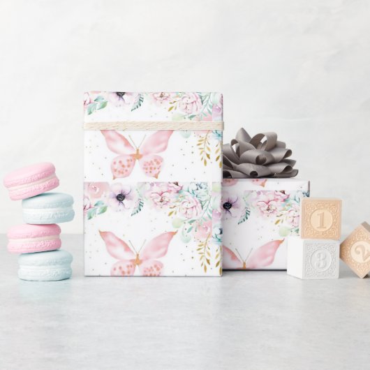 Papier Cadeau Pastel floral et papillon (Baby Shower)