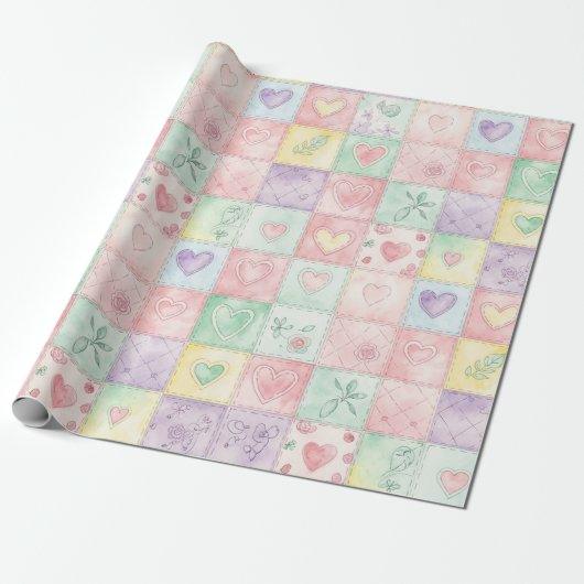 Papier Cadeau Pastel Floral Patchwork Picnic Pattern (3) (Déroulé)
