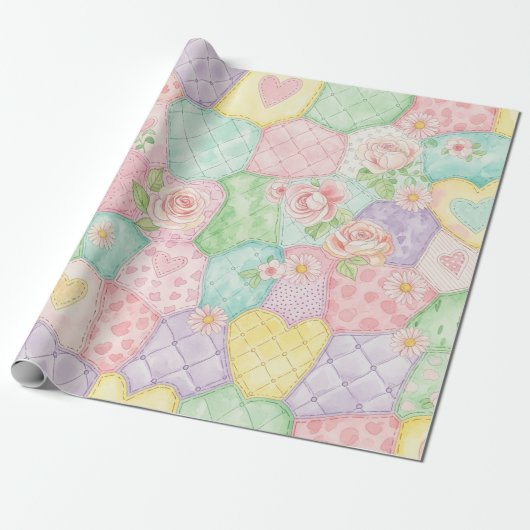 Papier Cadeau Pastel Floral Patchwork Picnic Pattern (4) (Déroulé)