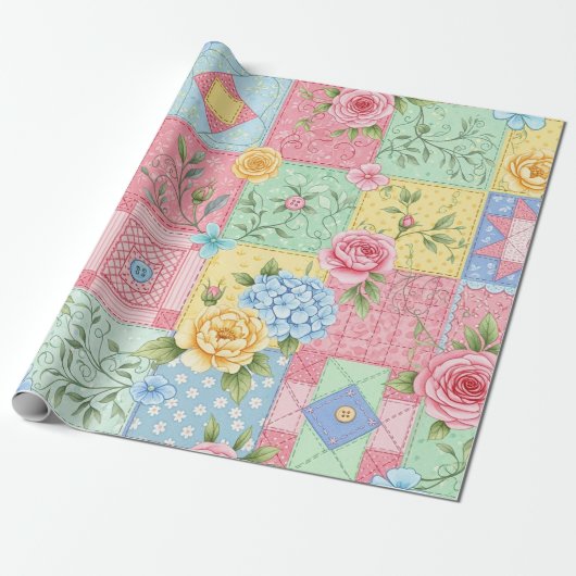 Papier Cadeau Pastel Floral Patchwork Picnic Pattern (9) (Déroulé)