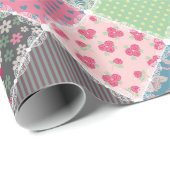 Papier Cadeau Pastel Floral Quilt Carré (Coin rond)