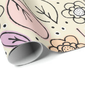 Papier Cadeau Pastel Florals & Feuilles (Coin rond)