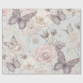 Papier Cadeau Pastel Flower & Butterfly matte  Wrapping Paper (Plat)
