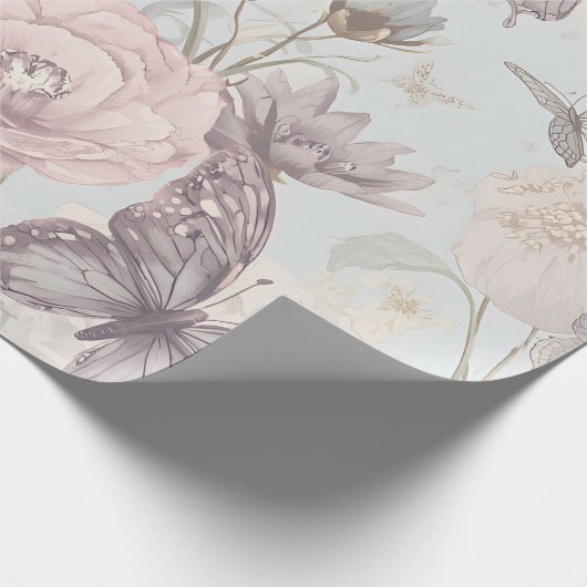 Papier Cadeau Pastel Flower & Butterfly matte Wrapping Paper (Coin)