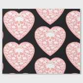 Papier Cadeau pastel goth valentines crâne de coeur rose (Plat)