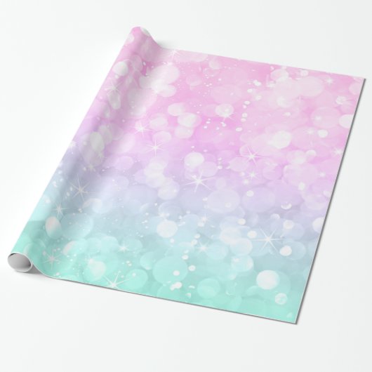 Papier Cadeau Pastel Green & Pink Glam Bokeh Parties scintillant (Déroulé)