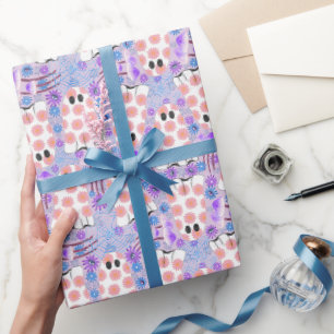 Papier Cadeau Pastel Halloween Fantômes Floraux