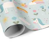 Papier Cadeau Pastel mignon Rainbow Unicorn Motif (Coin rond)