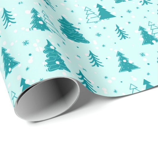 Papier Cadeau Pastel Noël Arbre Tombant Bébé de neige Bleu (Coin rond)