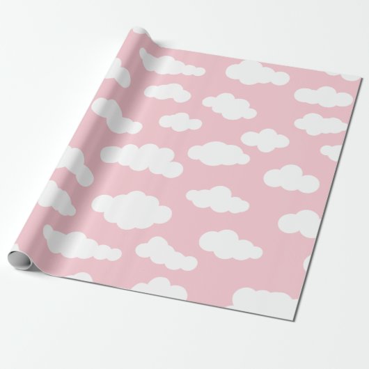 Papier Cadeau Pastel Nuages Asthétique Blanc Et Rose Art (Déroulé)