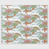 Papier Cadeau Pastel Orange Koi Poisson Fleur Rose Jardin de pri (Plat)