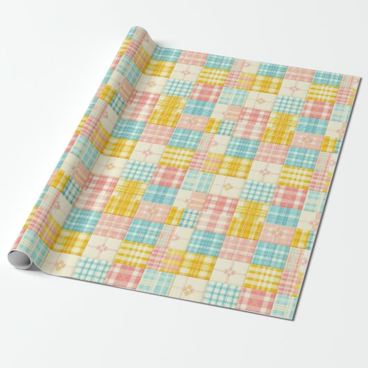 Papier Cadeau Pastel Patchwork Plaid Spring Wrapping Paper (Déroulé)