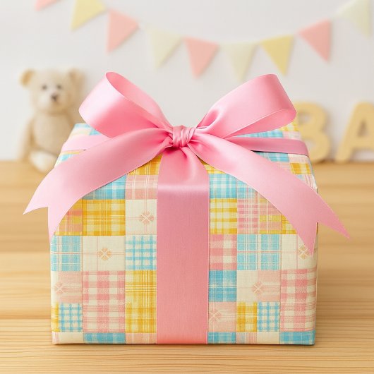 Papier Cadeau Pastel Patchwork Plaid Spring Wrapping Paper