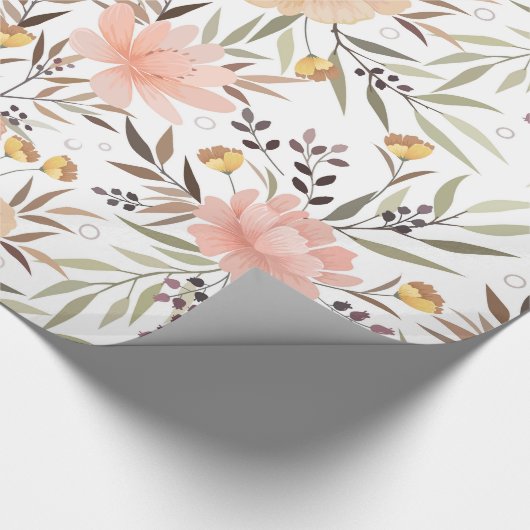 Papier Cadeau Pastel Peach Olive Floral Feuille Motif (Coin)