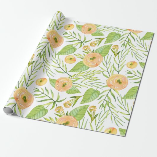 Papier Cadeau Pastel peach peoné fleurs luxuriantes motif (Déroulé)
