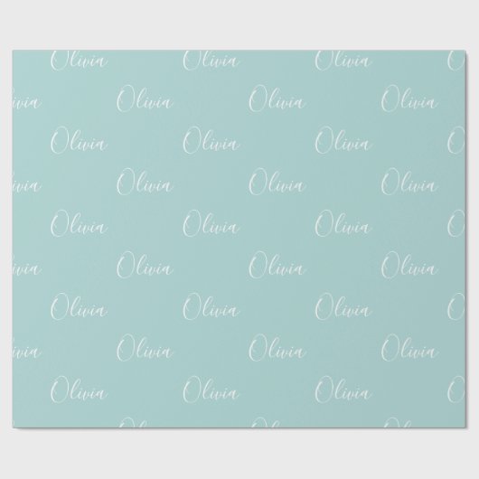 Papier Cadeau Pastel Personnalisé Moderne Vert Nom Script (Plat)
