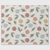 Papier Cadeau Pastel Pine Holly Ornements Noël (Plat)