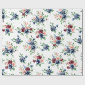 Papier Cadeau Pastel Pink Burgandy Blue Floral (Plat)