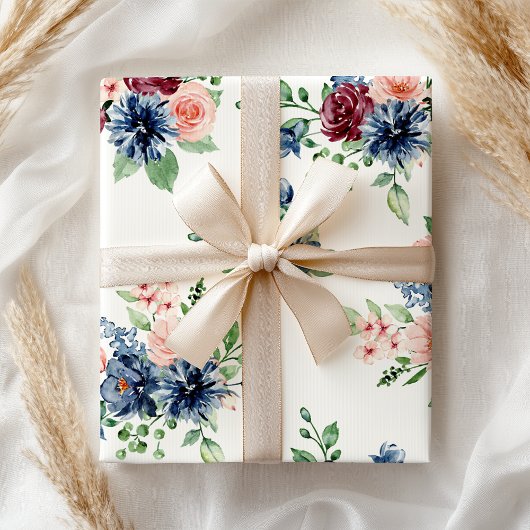 Papier Cadeau Pastel Pink Burgandy Blue Floral