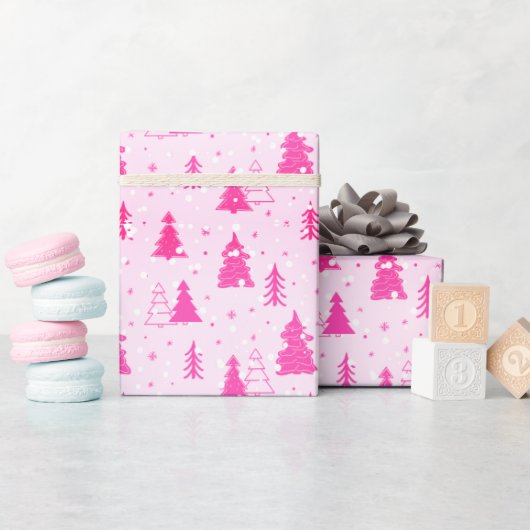 Papier Cadeau Pastel Pink Christmas Tree Falling Neige élégant (Baby Shower)
